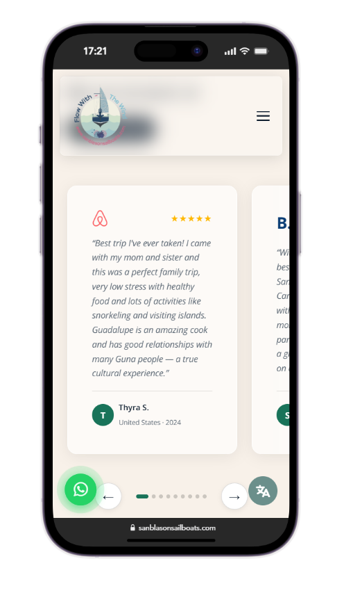 Mockup móvil — slider de reseñas (Airbnb, Google, Booking)